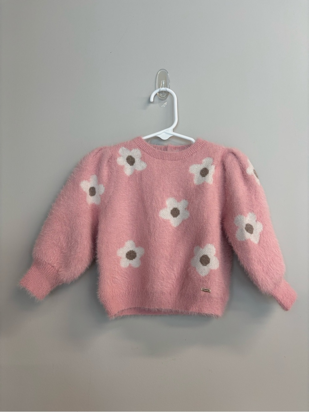 Mayoral Pink Floral Fuzzy Knit Sweater 9M